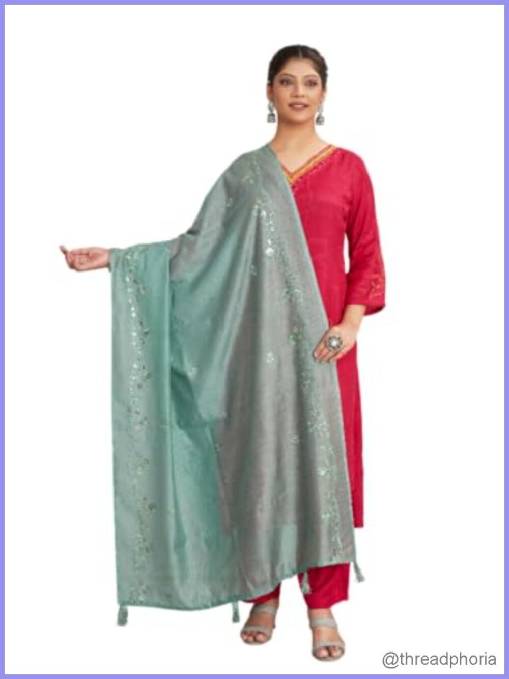 Indian Wedding Ethnic Sequin Embroidered Festive Bridal Wear Dupatta Scarf